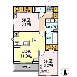 ヴィラージュ 1階2LDKの間取り