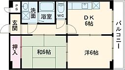 第2グレース安田 3階2DKの間取り
