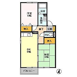 クレスト藤ヶ丘　Ｂ 1階2DKの間取り