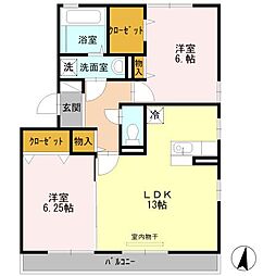 カーサ　フェリーチェ　II 3階2LDKの間取り