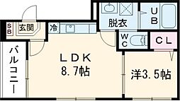 ハーモニーテラス花園寺ノ内町 1階1LDKの間取り