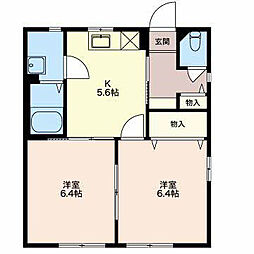 ロージナ中郷B 1階2Kの間取り
