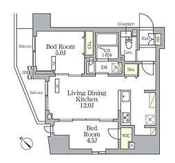 プライムガーデン大森 9階2LDKの間取り