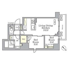 プライムガーデン大森 8階2LDKの間取り