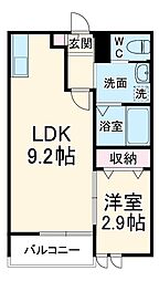 蓮田市東2丁目アパート 1階1LDKの間取り