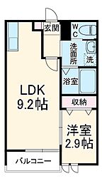 蓮田市東2丁目アパート 2階1LDKの間取り