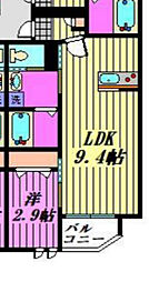 蓮田市東2丁目アパート 2階1LDKの間取り