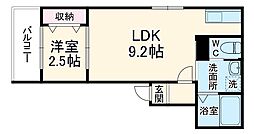 蓮田市東2丁目アパート 3階1LDKの間取り
