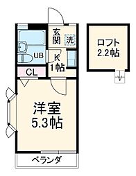 ローズアパートＲー18 2階1Kの間取り