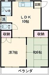 京王線 中河原駅 徒歩14分の賃貸アパート 2階2LDKの間取り