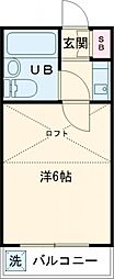ツインハウスA棟 2階1Kの間取り