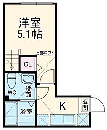 ティナ小田急相模原II 2階1Kの間取り
