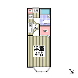 ジョイフル松戸 2階1Kの間取り