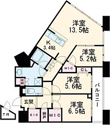 センターマークスタワー 32階3LDKの間取り