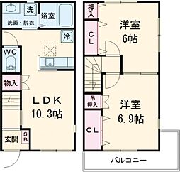 Ｐｅａｒ　Ｆｏｒｅｓｔ 1階2LDKの間取り