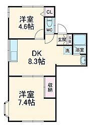 シティハイムサザン 2階2DKの間取り