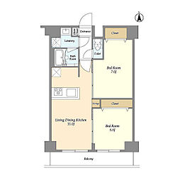 グランカーサ尾久 2階2LDKの間取り