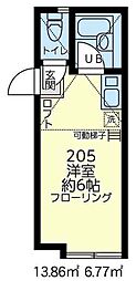 ユナイト小田グランベリーズ 205 2階ワンルームの間取り