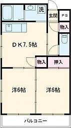 サンライズマンンション 3階2DKの間取り