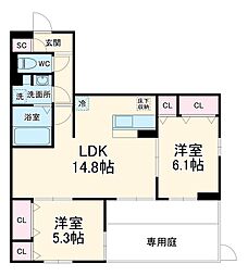 メゾンセリーブ 1階2LDKの間取り