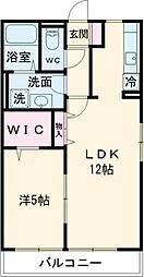 ヴィルヌーブ 2階1LDKの間取り