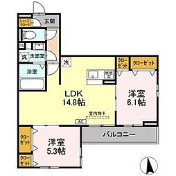 メゾンセリーブ 3階2LDKの間取り