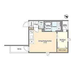 グランカーサ千駄木 2階1LDKの間取り