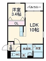 LECOCON四日市VIII 3階1LDKの間取り