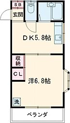 柏倉コーポ 2階1DKの間取り