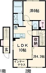 セラヴィ 2階2LDKの間取り