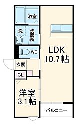 LECOCON四日市IX 2階1LDKの間取り