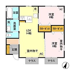 シャンドフルール　II 1階2LDKの間取り