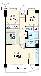 サンデュエル川越マークスクエア 7階3LDKの間取り