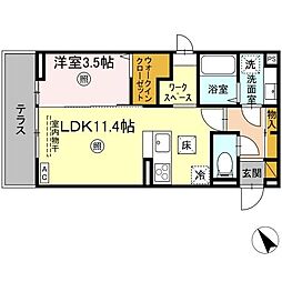 エルブ・バレ 1階1LDKの間取り