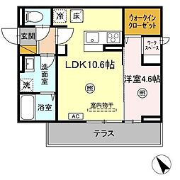 エルブ・バレ 1階1LDKの間取り