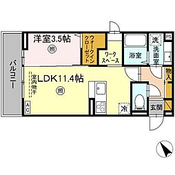 エルブ・バレ 2階1LDKの間取り