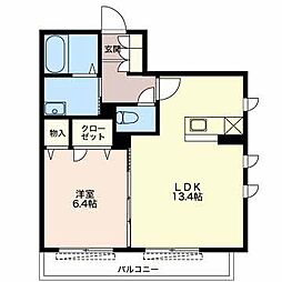レフィアント元町 1階1LDKの間取り