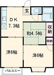 エレガントハイツＢ 208 2階3DKの間取り
