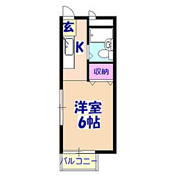 パークサイド初富 1階1Kの間取り