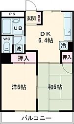 ヴァンベールF 1階2DKの間取り