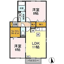 ガーデンコートＣ 101 1階2LDKの間取り