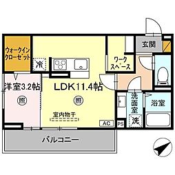 ラピス・ブルー 2階1LDKの間取り