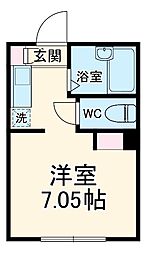 デュオメゾン横濱石川町WEST 1階ワンルームの間取り