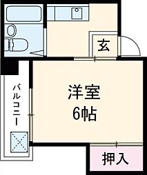 コーポユタカ 2階1Kの間取り