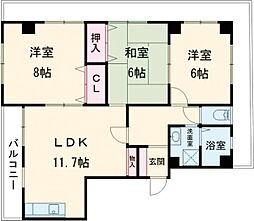 プログレス北野 3階2LDKの間取り