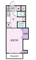 ハイム白雲 4階1Kの間取り