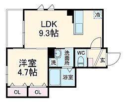 オークコートN 1階1LDKの間取り