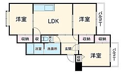 サンフラワーＡハイツ 2階3LDKの間取り