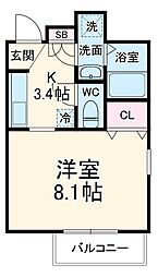 VILLA K.T 1階1Kの間取り