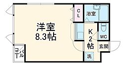 アネシス東洞院 2階1Kの間取り